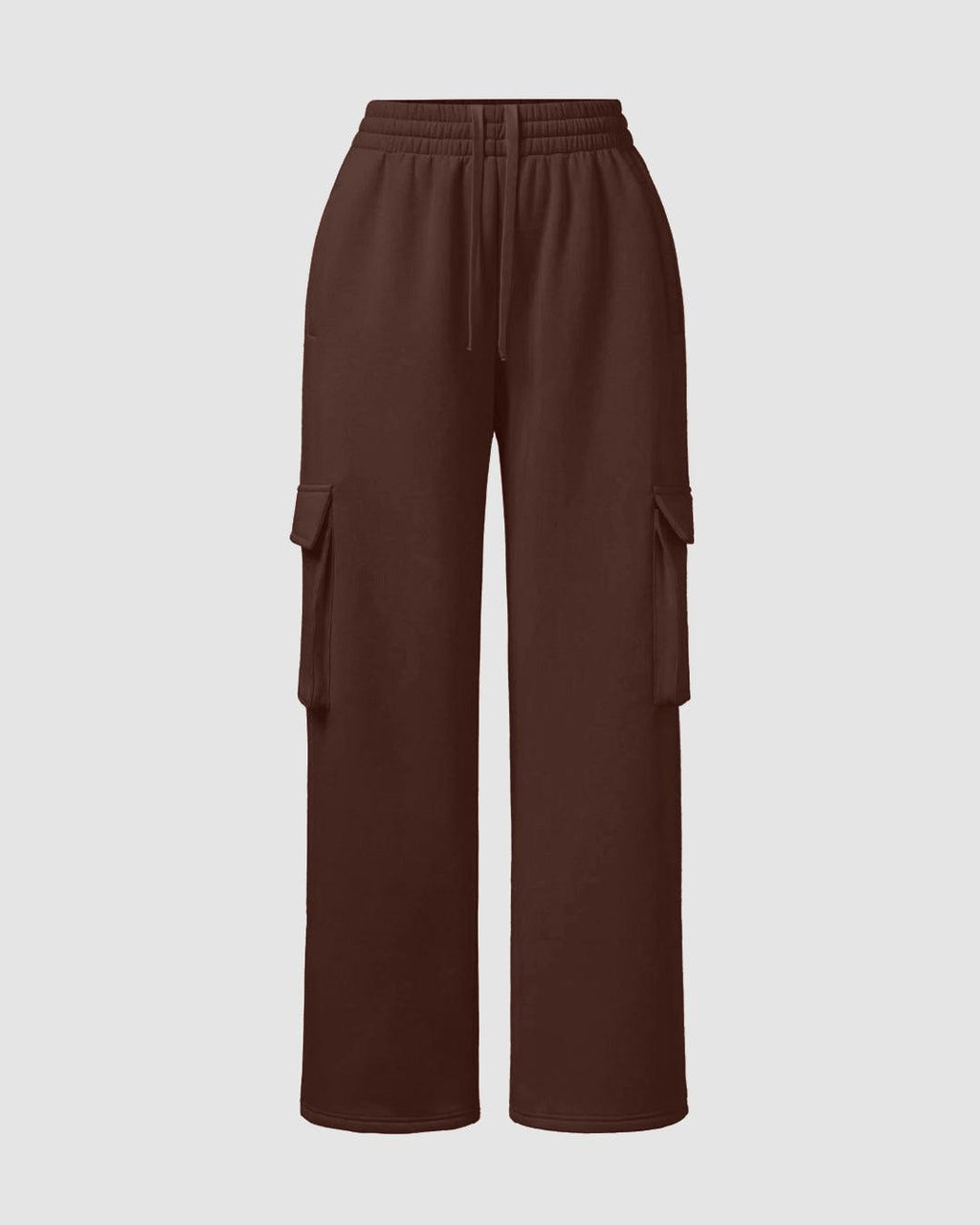 Polar Fleece Polo Sweatshirt & Elastic Waist Cargo Pants Two Piece Set Chocolate Brown