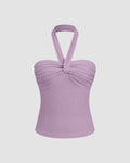 Ruched Halter Crop Top in Lilac