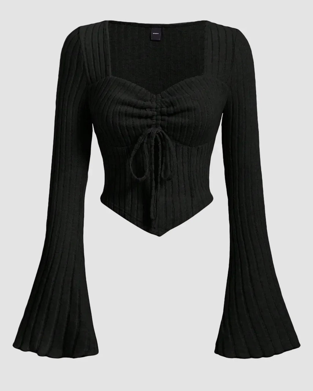 Ruched Front Square Neck Full Sleeve Top in Black
