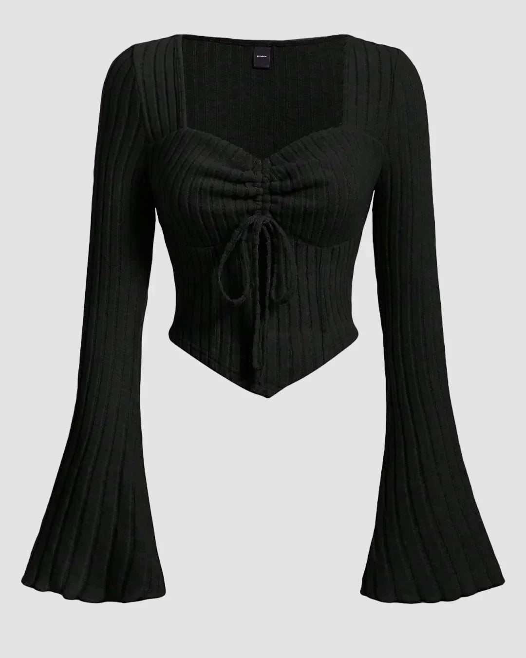 Ruched Front Square Neck Full Sleeve Top in Black