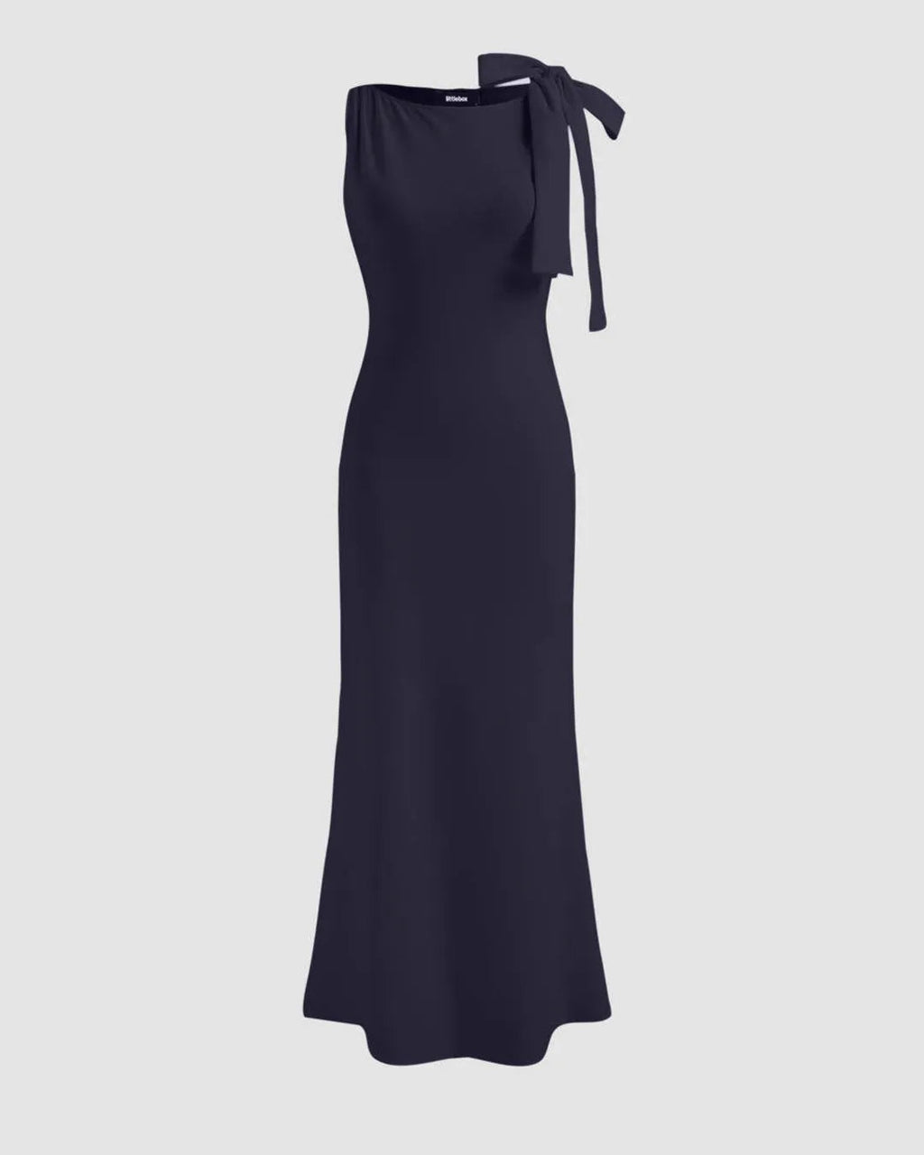 Boat Neck Solid Bowknot Maxi Dress In Navy Blue