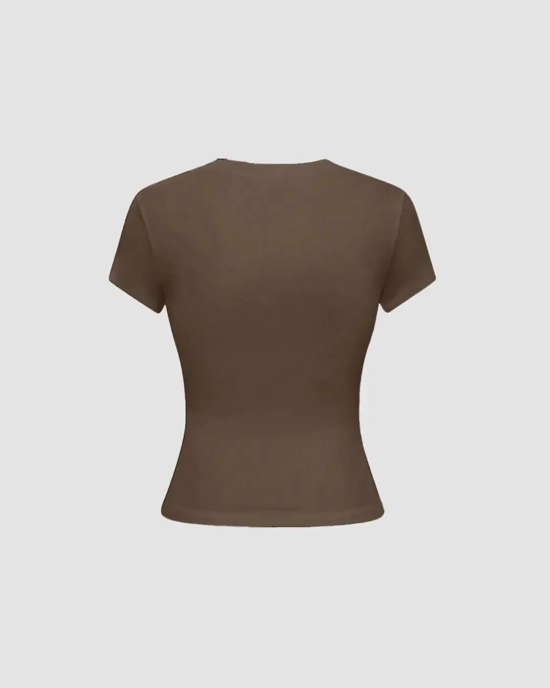 Solid Color Round Neck Short Sleeve Casual Top In Brown