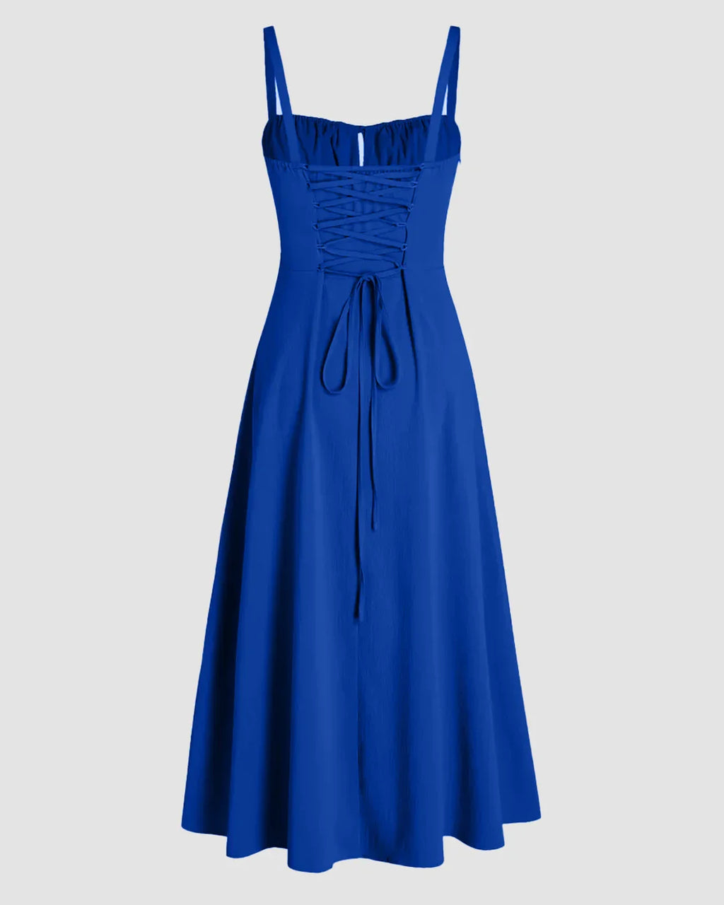 Spaghetti Strap Ruched Bust Slit Midi Dress in Royal Blue