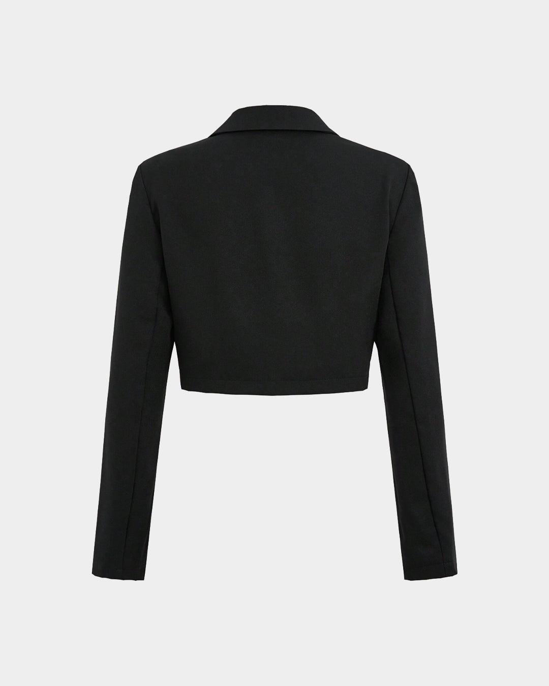 Black Short Workwear Suit Jacket With Pockets