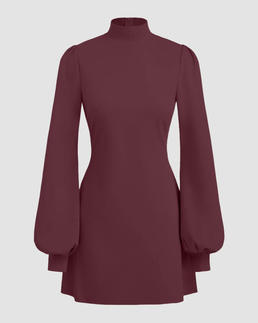 High Neck Ruffle Puff Sleeve Mini Dress in Maroon