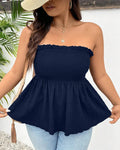 Navy Blue Smocked Peplum Tube Top Curve & Plus
