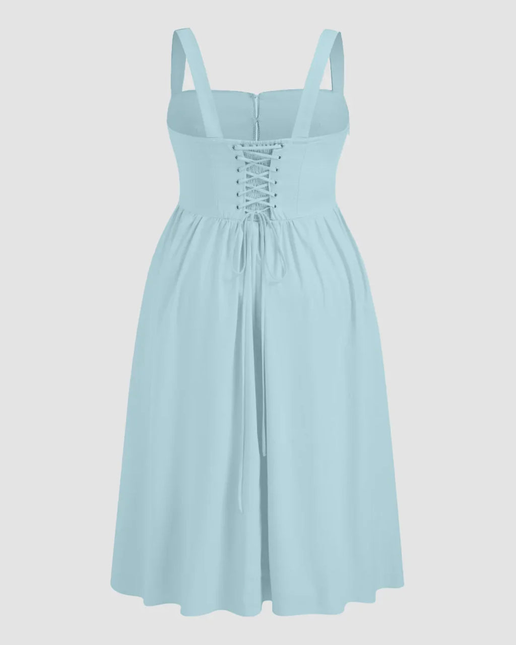 Square Neck Lace Up Ruffle Maxi Dress Curve & Plus in Powder Blue