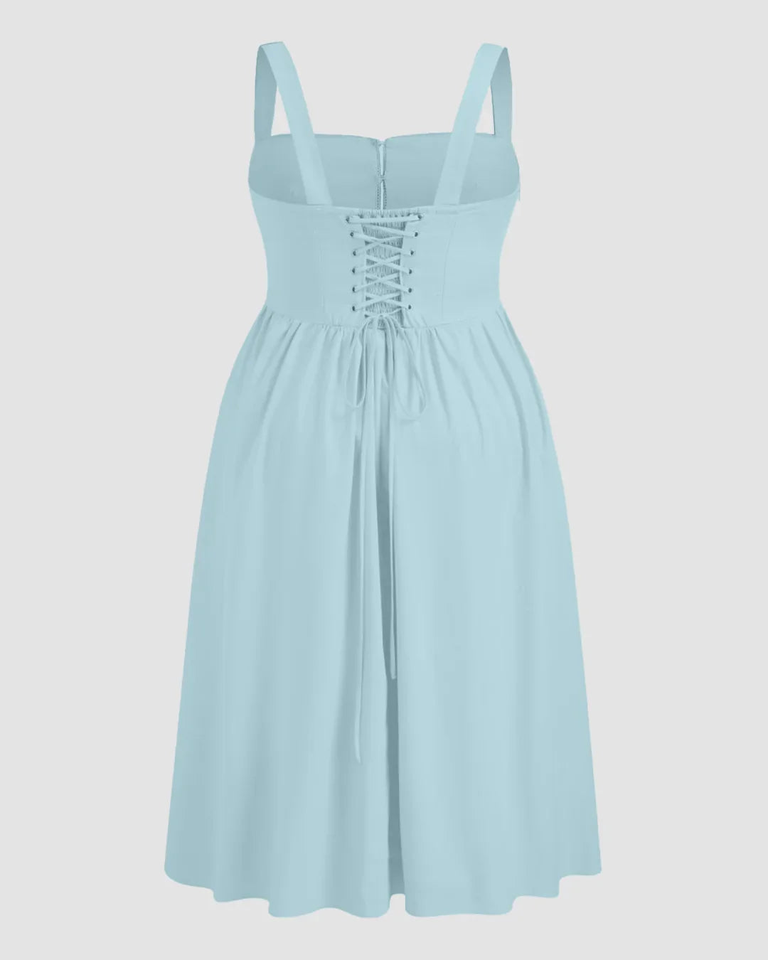 Square Neck Lace Up Ruffle Maxi Dress Curve & Plus in Powder Blue