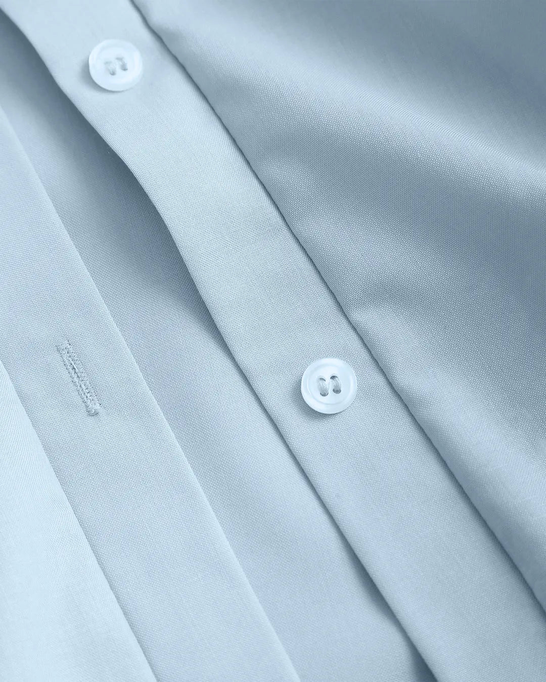 Sky Blue Ruched Shirt Dress with Long Sleeves