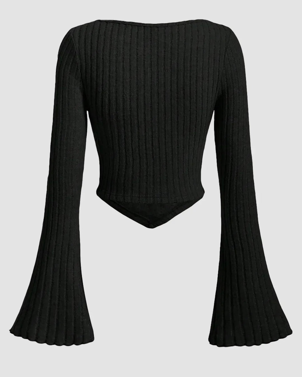Ruched Front Square Neck Full Sleeve Top in Black