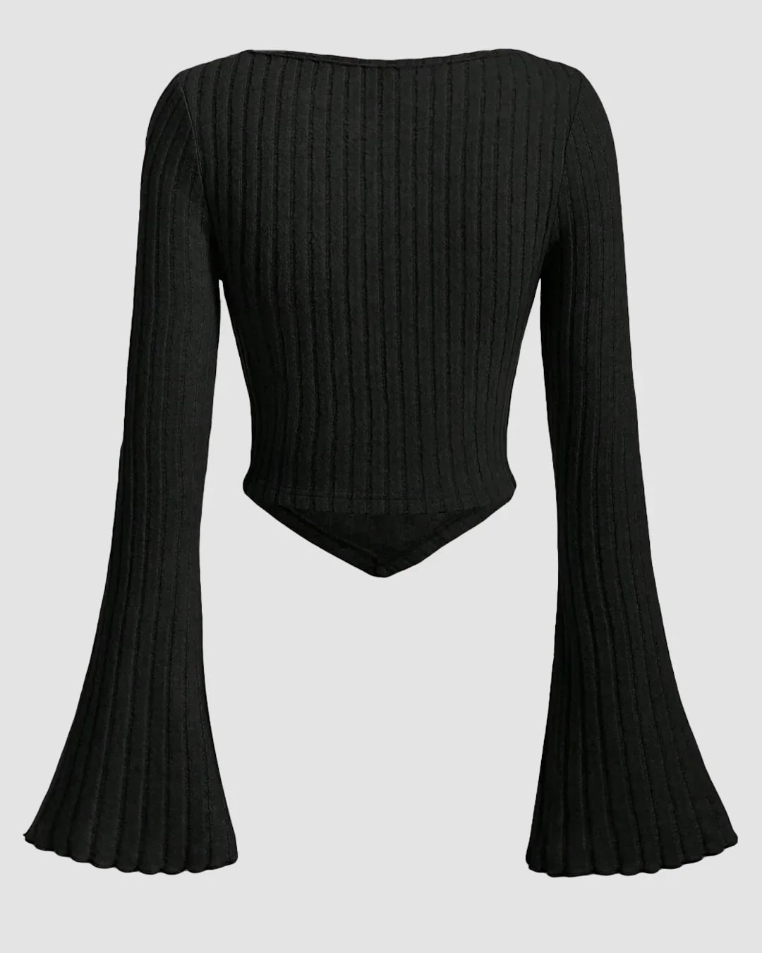 Ruched Front Square Neck Full Sleeve Top in Black