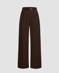 Pleated High Waisted Wide Leg Trousers in Coco