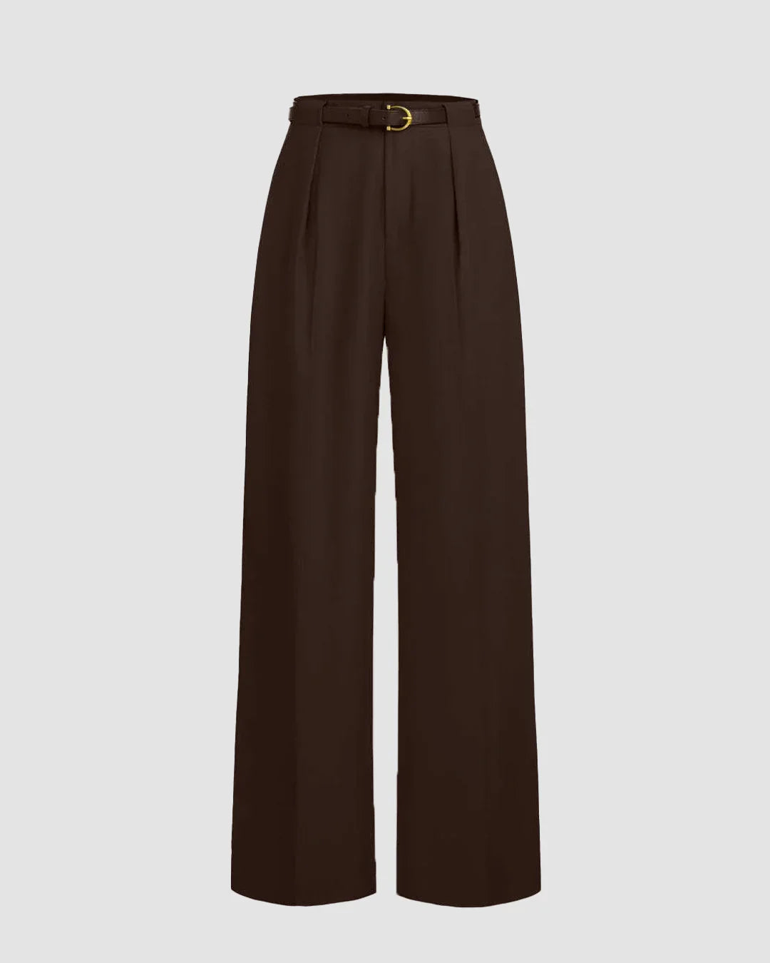 Pleated High Waisted Wide Leg Trousers in Coco