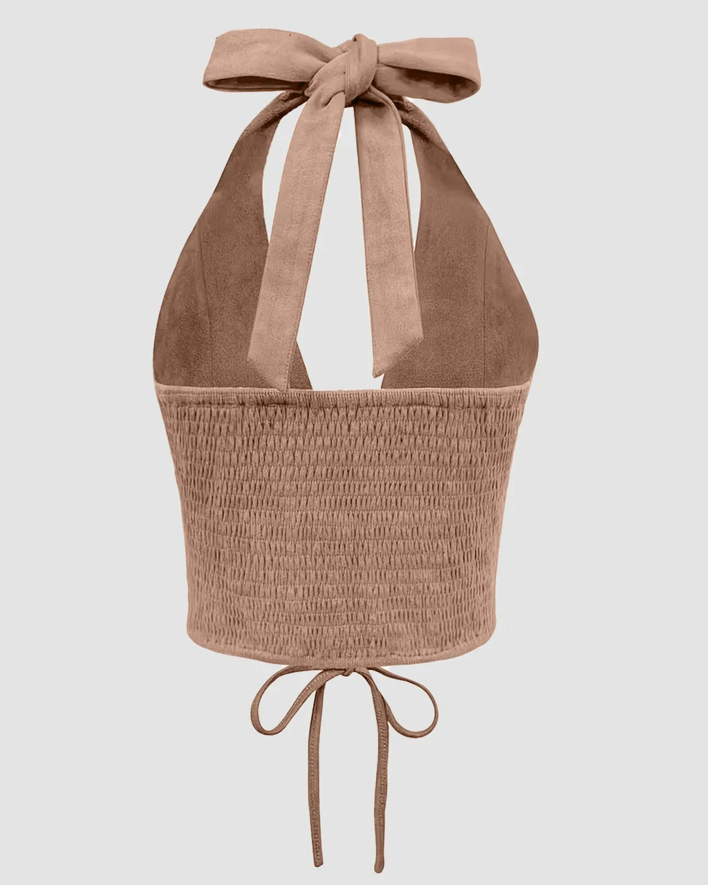 Brown Backless Tank Top with Mid-Section Tie Detail