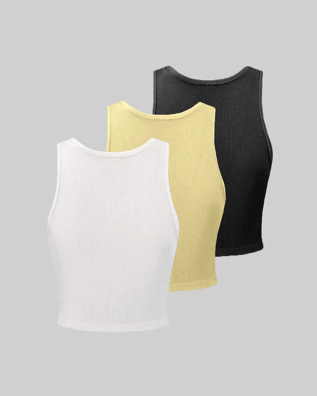 Pack of 3 Solid Color Ribbed Tank Tops in Black, White and Vanilla
