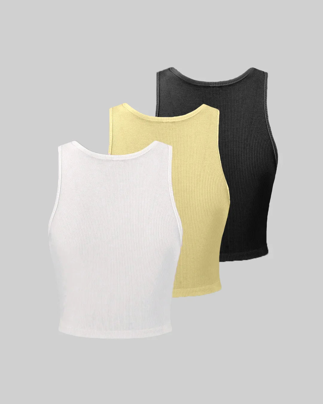 Pack of 3 Solid Color Ribbed Tank Tops in Black, White and Vanilla