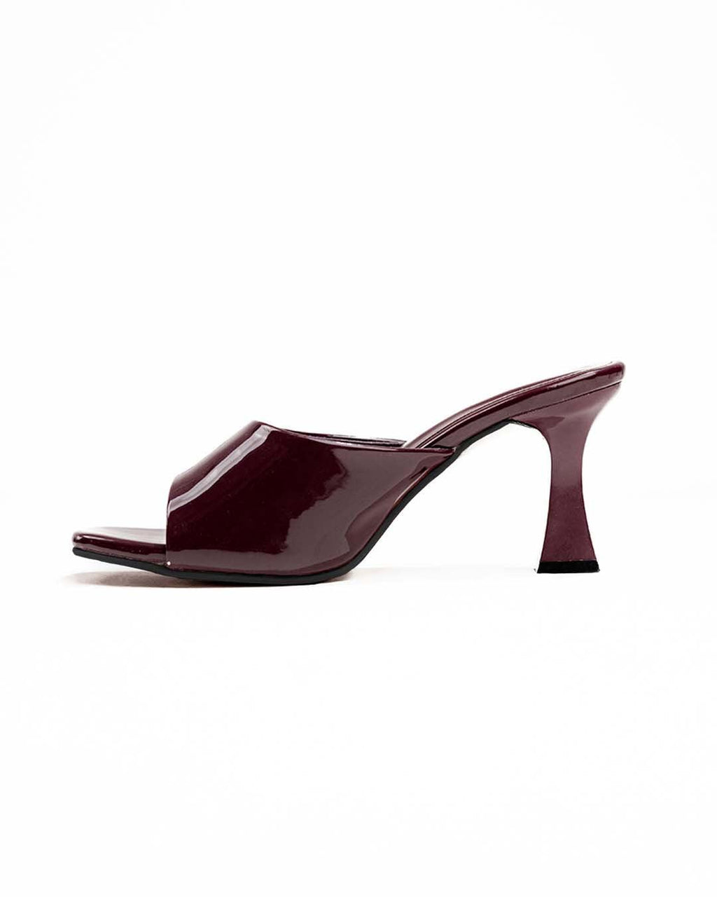 Burgundy Patent Open Toe Low Heel