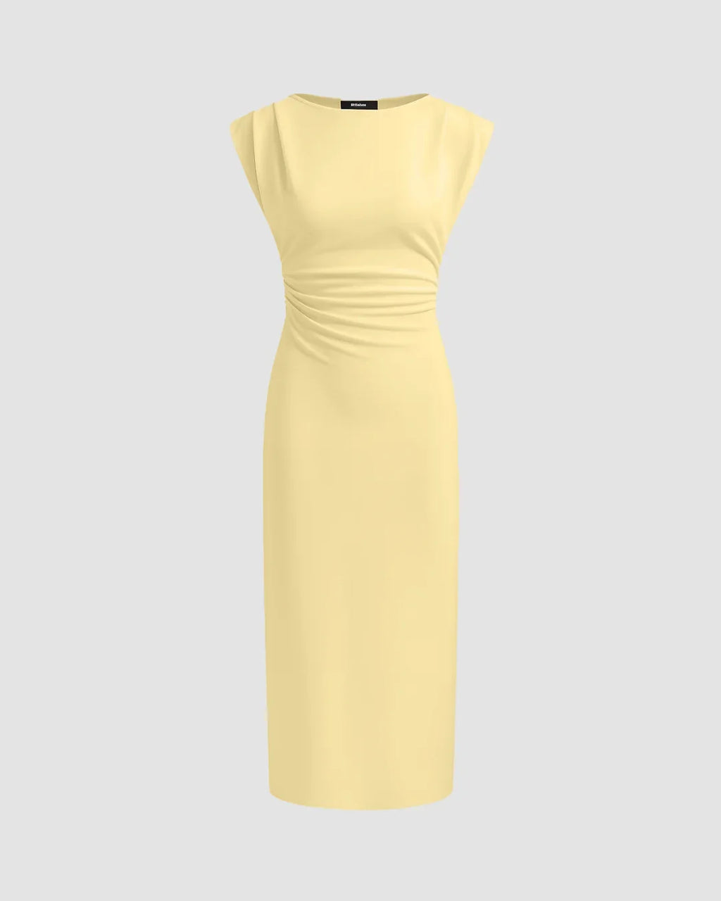 Ruched Waist Cap Sleeve Bodycon Midi Dress in Vanilla