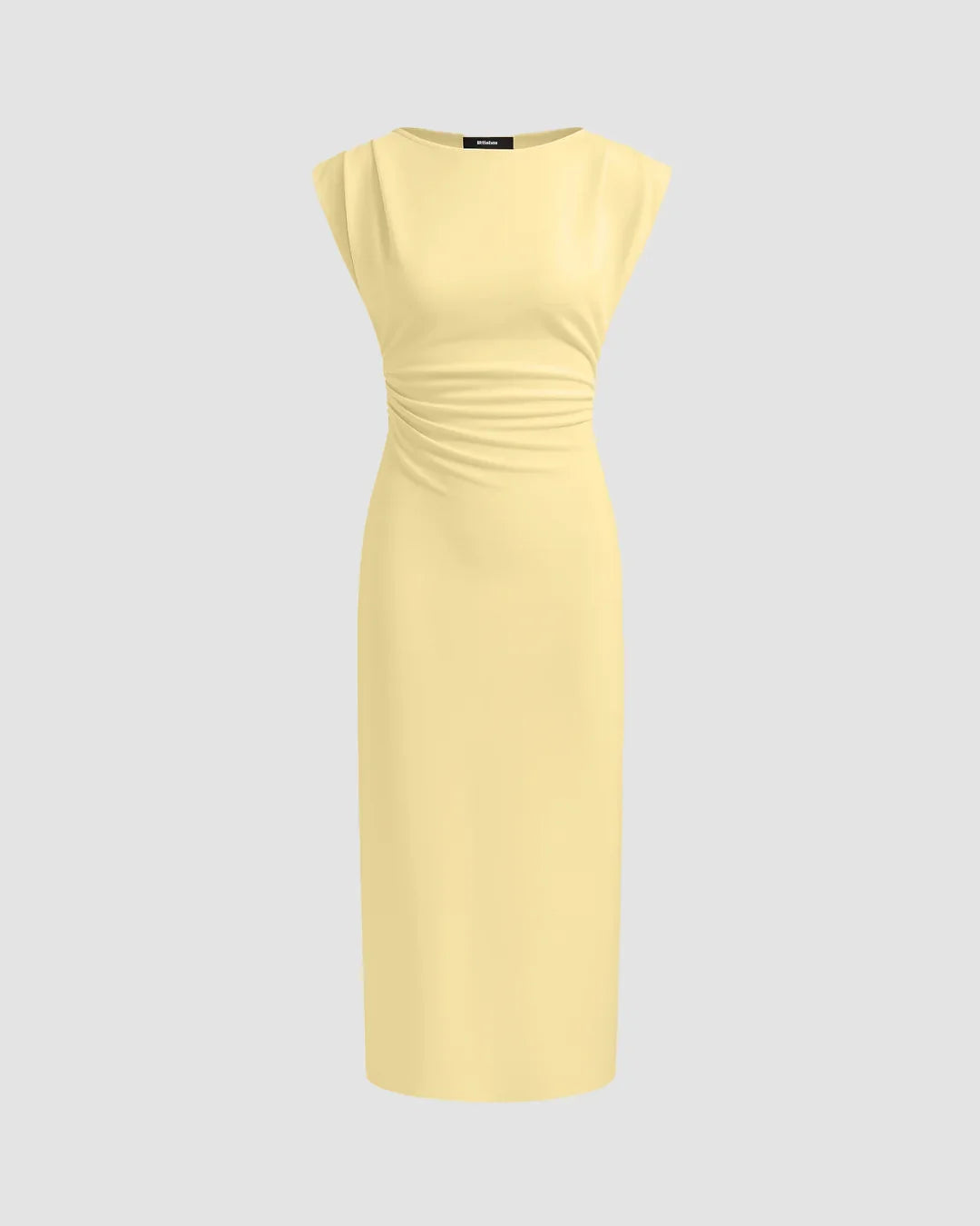 Ruched Waist Cap Sleeve Bodycon Midi Dress in Vanilla
