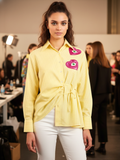 Pure Cotton Tie-Up Sequinned Shirt - Pinkkup