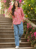 Printed Asymmetrical Cotton Shirt - Pinkkup