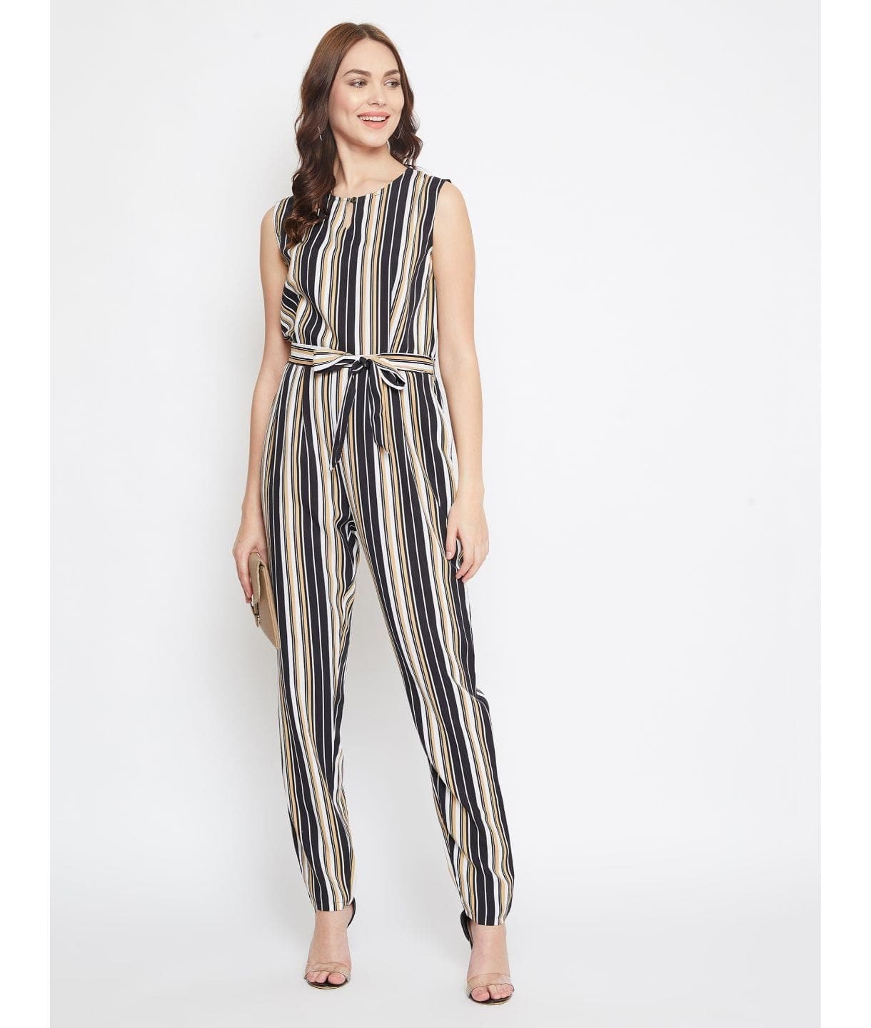 Striped Keyhole Jumpsuit with Belt
