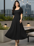 Stretchable Ruffled Sleeve Fit & Flare Dress - Pinkkup