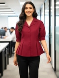 Puff Sleeve Pure Cotton Pleated Shirt - Pinkkup