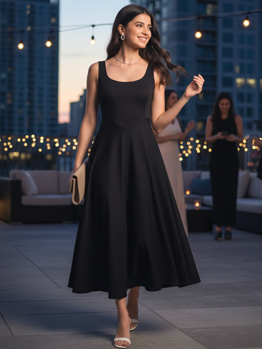 Stretchable Corset Fit & Flare Midi Dress - Pinkkup