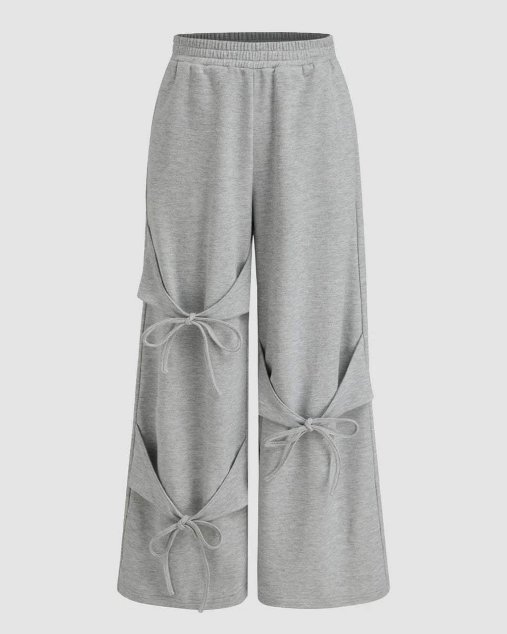 High-Rise Tie-Bow Cutout Wide Leg Pants in Mélange