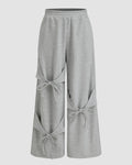 High-Rise Tie-Bow Cutout Wide Leg Pants in Mélange
