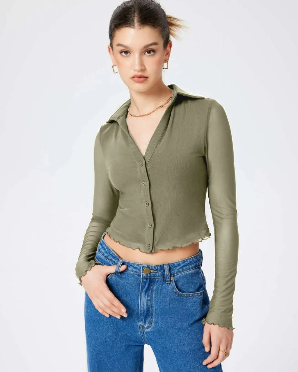 Collared Button Up Full Sleeve Herbal Green Shirt