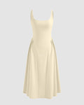Square Neck Sleeveless Dress In Apricot