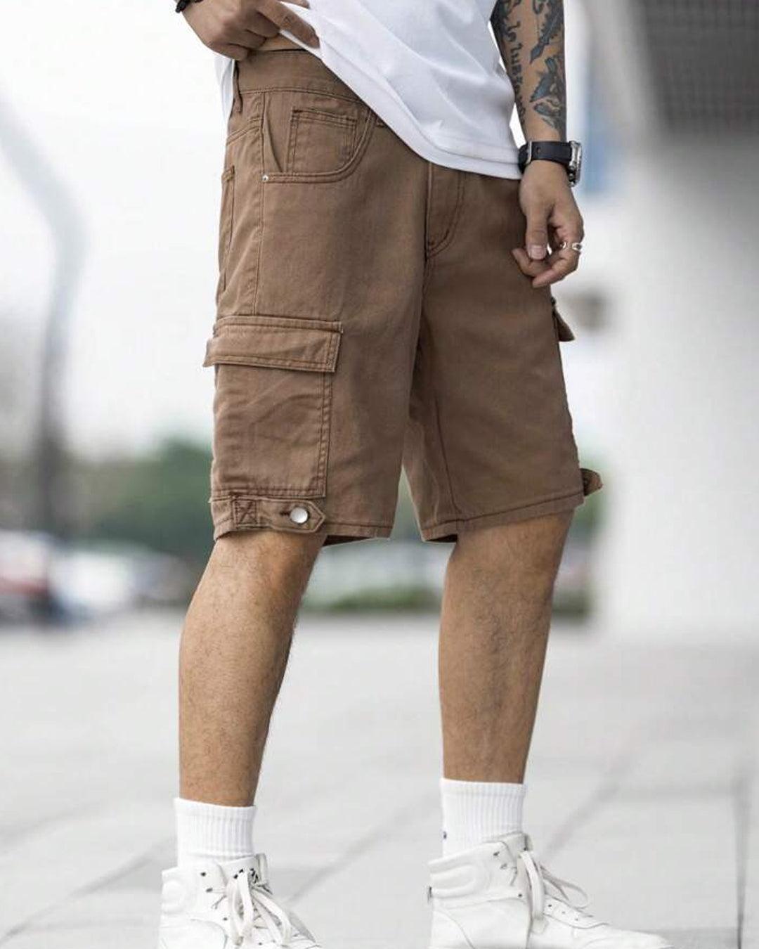 Men Denim Side Pocket Flap Bermuda Jean Shorts