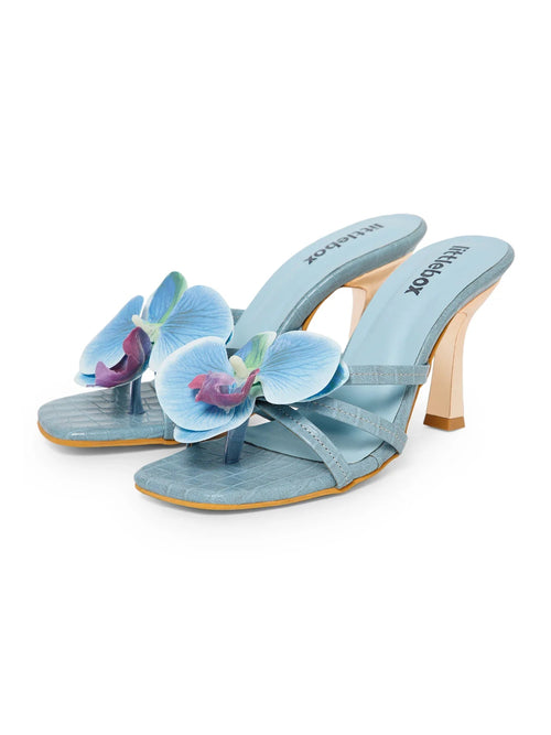 Blue Flower Decor High Heel Beach Sandals