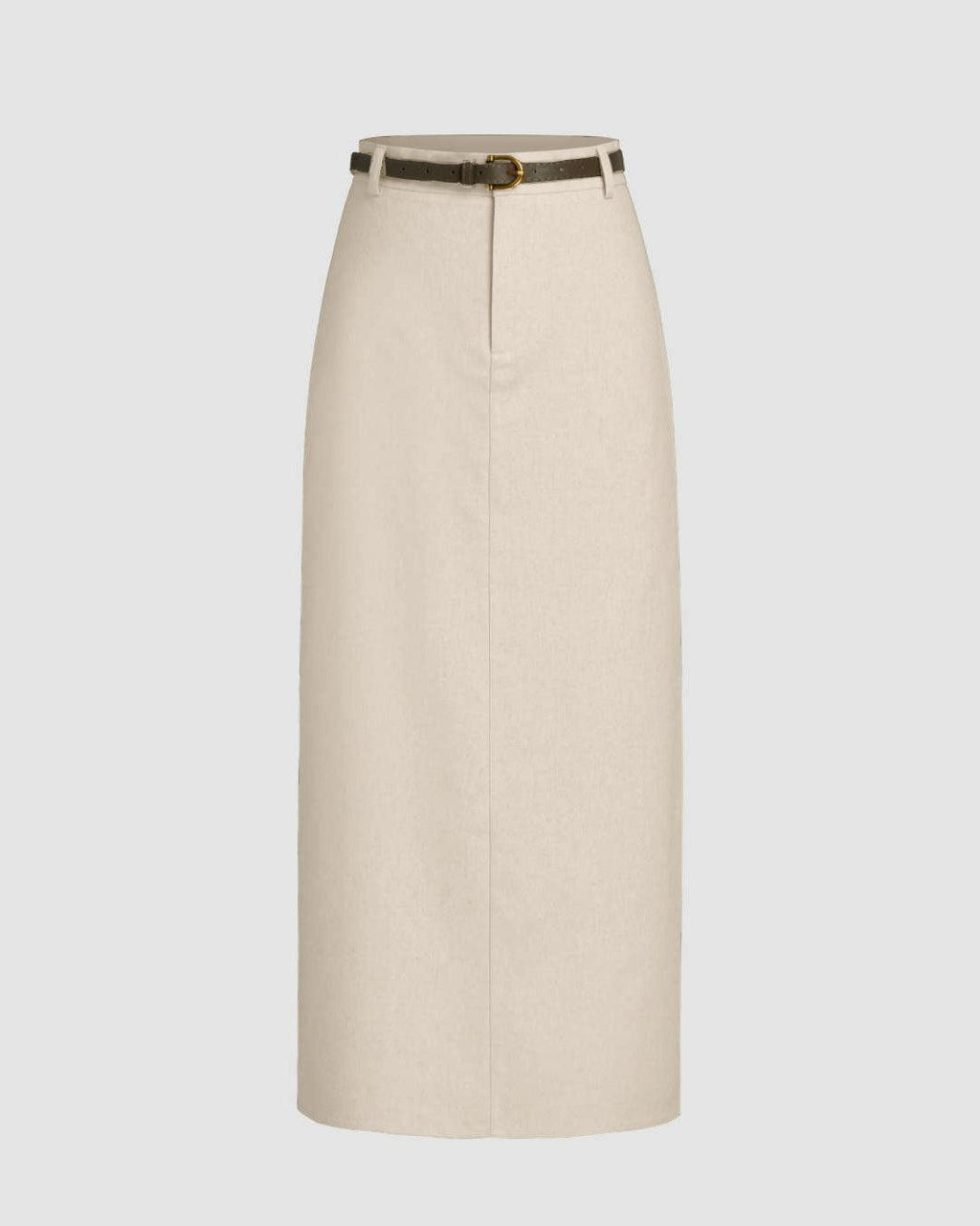 Linen-blend Mid Rise Solid Midi Skirt Without Belt In Apricot