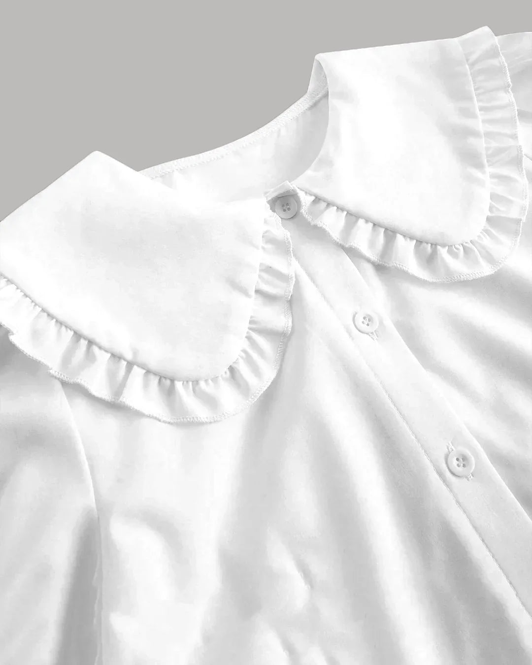 Ruffle Collar Puff Sleeve Fitted Blouse in White