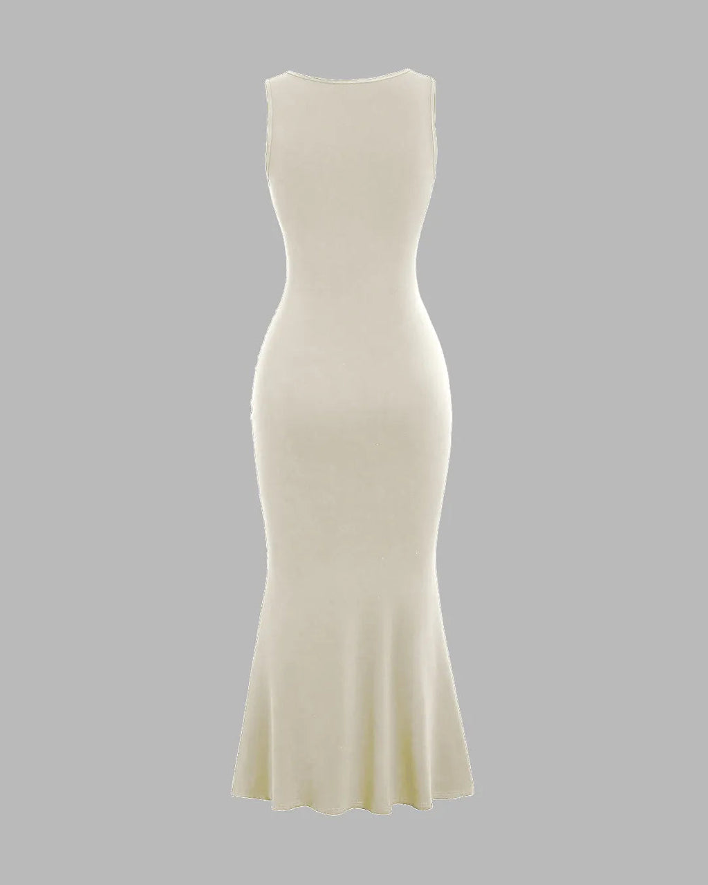 Solid Color Square Neckline Pleated Waist & Sleeveless Off-white Dress