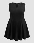 Suede V-neck Pleated Mini Dress Curve & Plus in Black