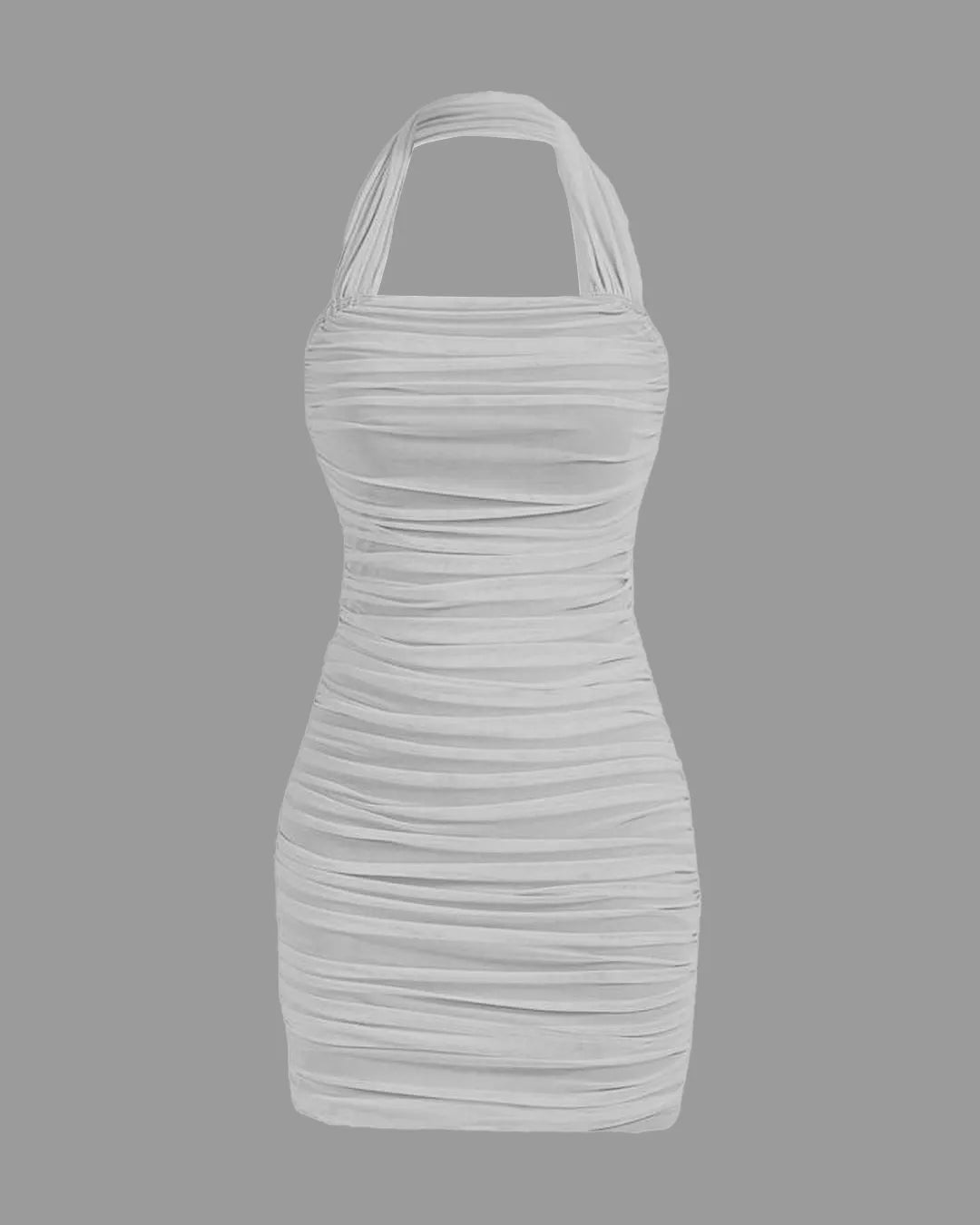 Solid Ruched Halter Bodycon White Dress