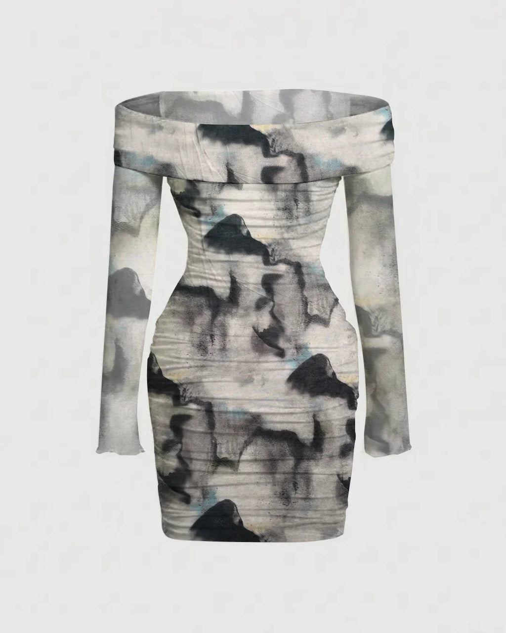 Off-Shoulder Abstract Print Bodycon Mini Dress