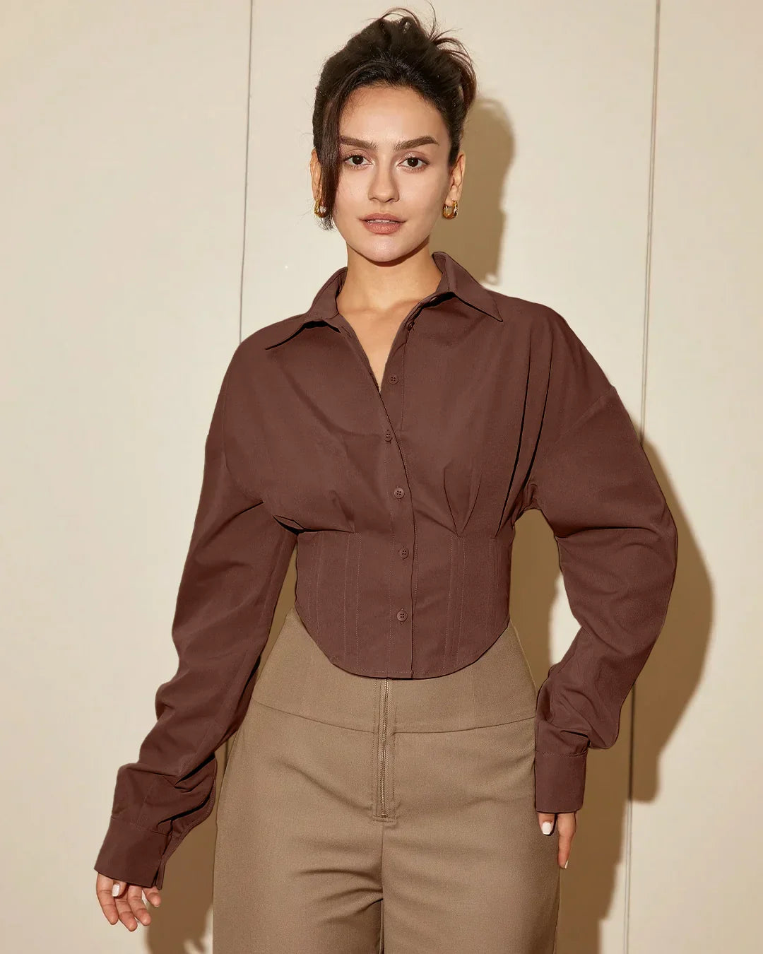 Brown Collared Button Down Fitted Shirt