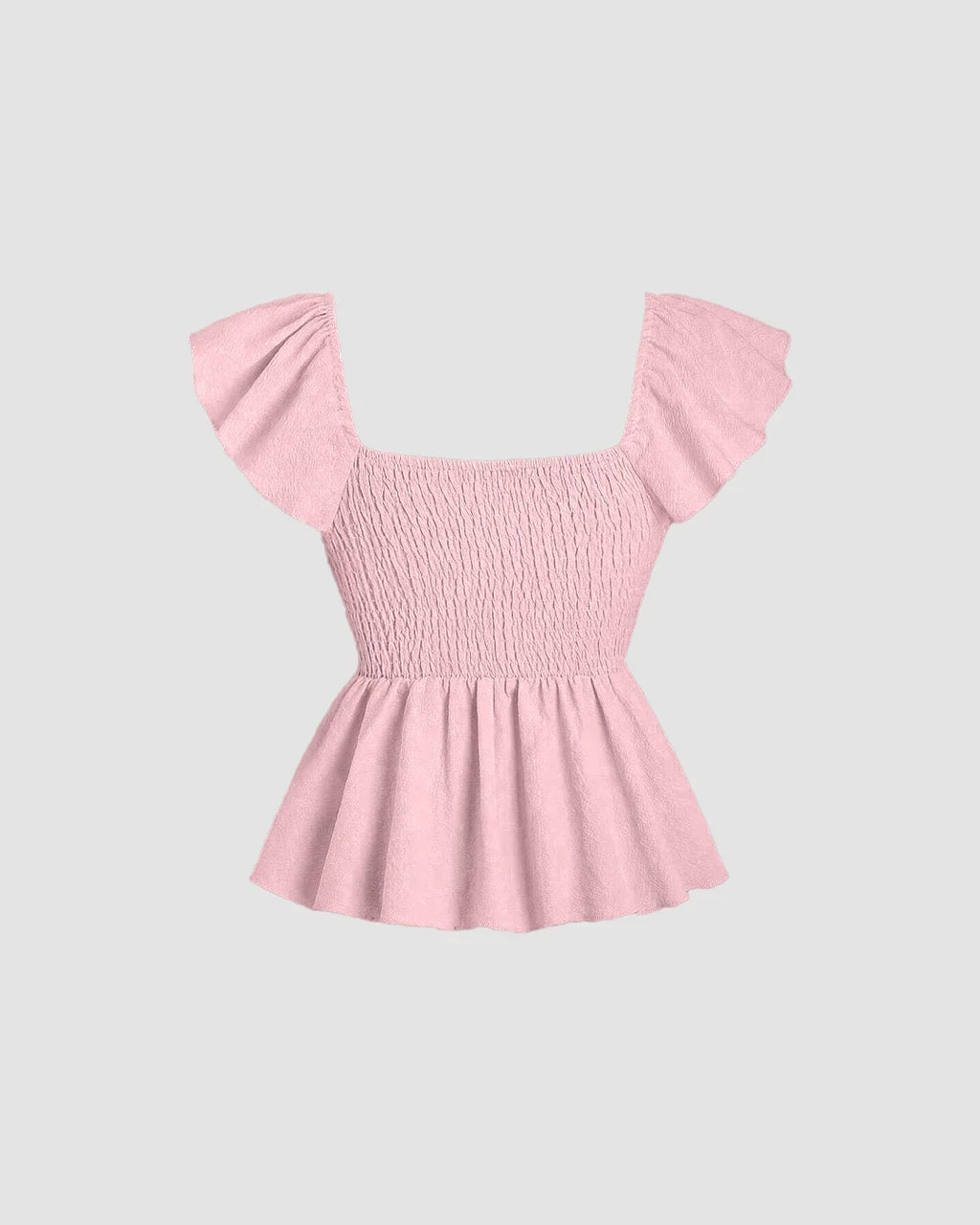 Ruffled Sleeve Tie Front Peplum Top in Baby Pink