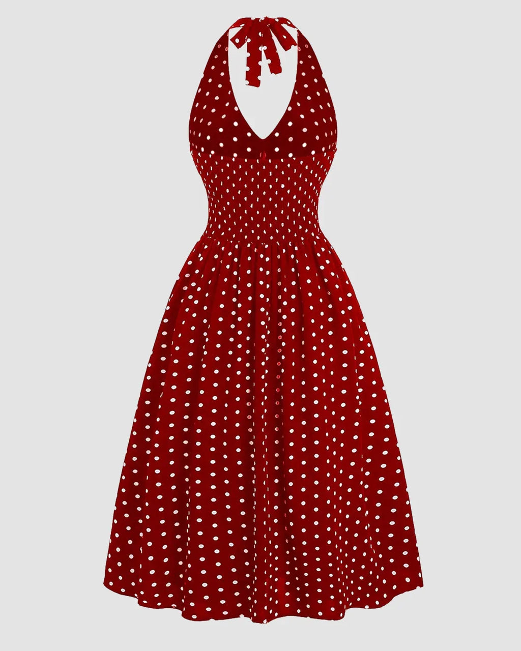 A-Line Midi Halter Neck Polka Dot Dress in Red