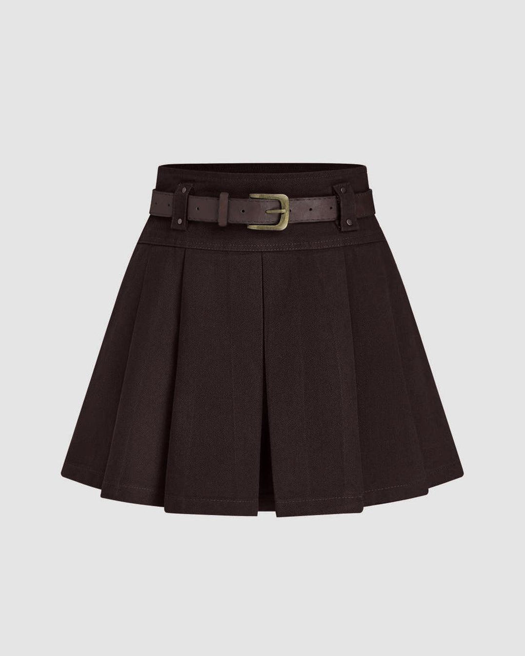 A-Line Pleated High Waisted Summer Skirt in Chocolate Brown