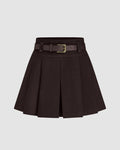 A-Line Pleated High Waisted Summer Skirt in Chocolate Brown