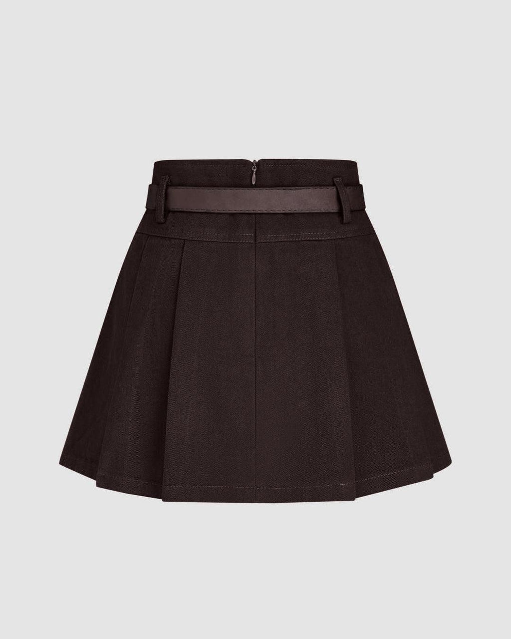 A-Line Pleated High Waisted Summer Skirt in Chocolate Brown