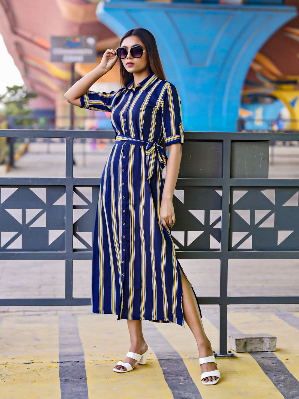 Collar Buttoned Down Shirt Maxi Dress - Pinkkup