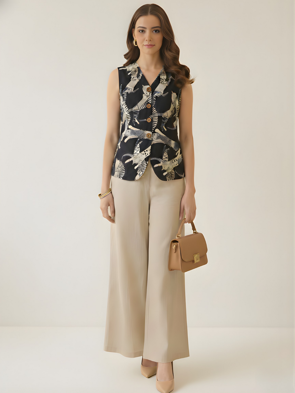 Pure Linen Printed Waistcoat