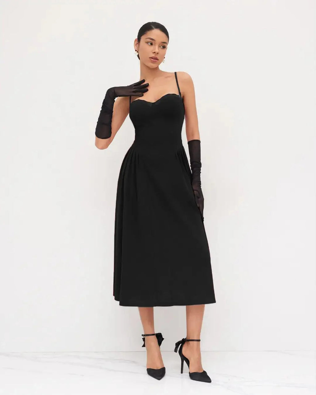 Square Neck Lace Trim Ruffle Black Maxi Dress